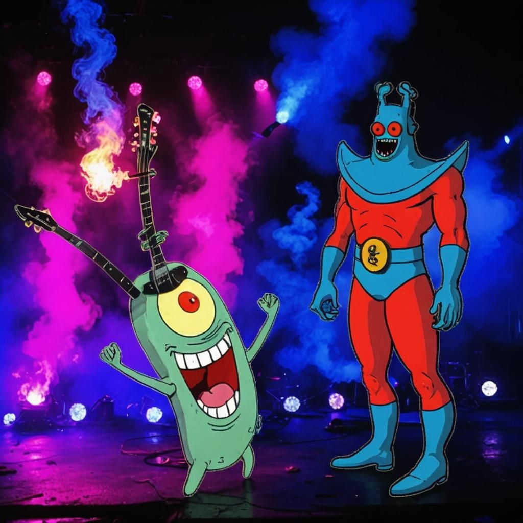 Cartoon Rock Icons Plankton and Man-Ray Unleash Sonic Fury o...