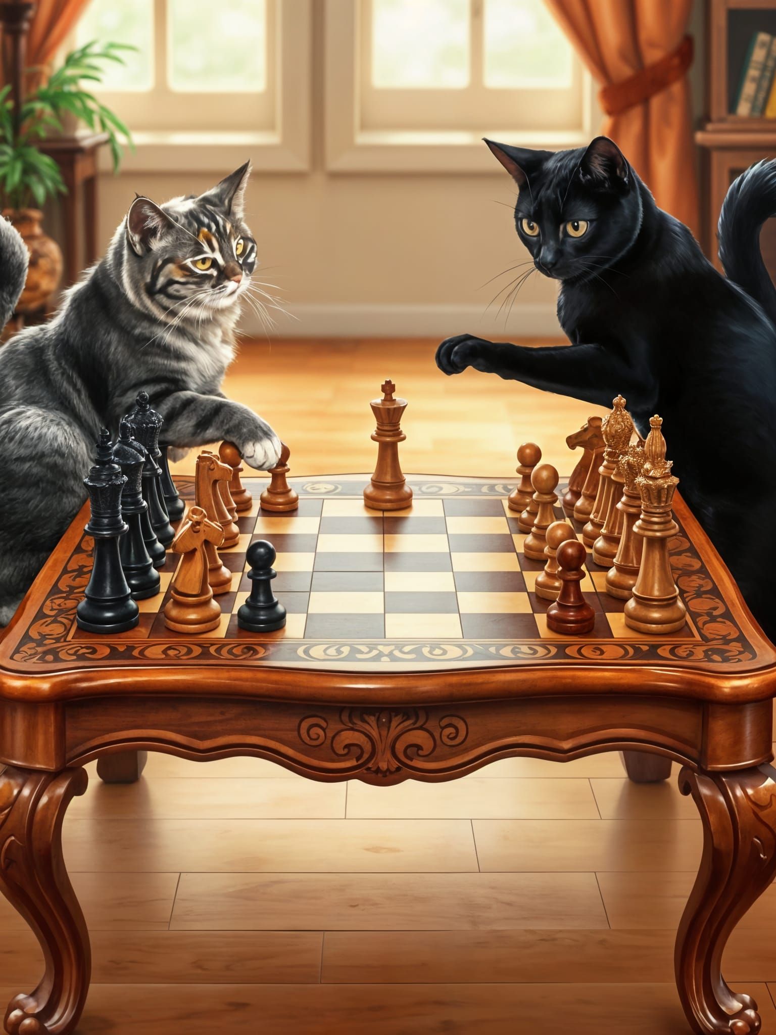 Cats Engage in Strategic Chess Match