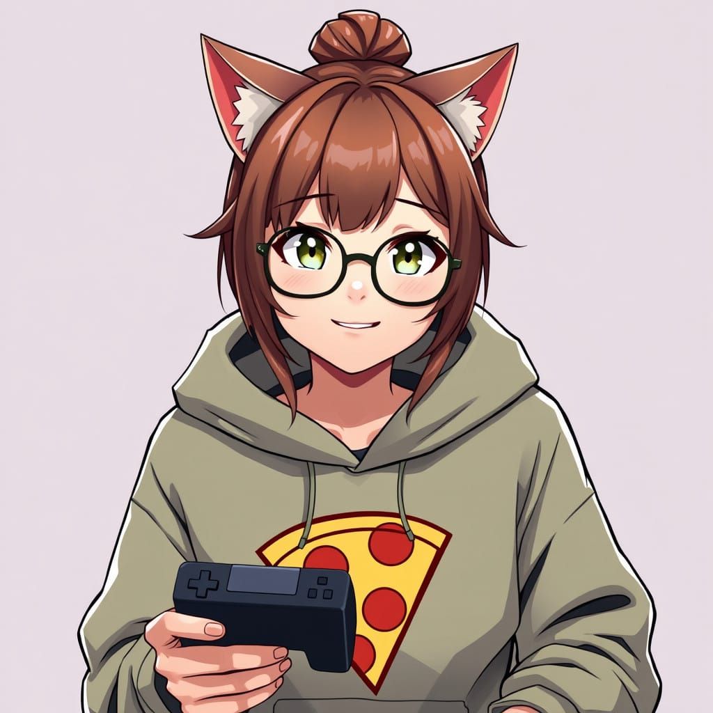 Gamer Girl Enjoys Cozy Pizza Moment