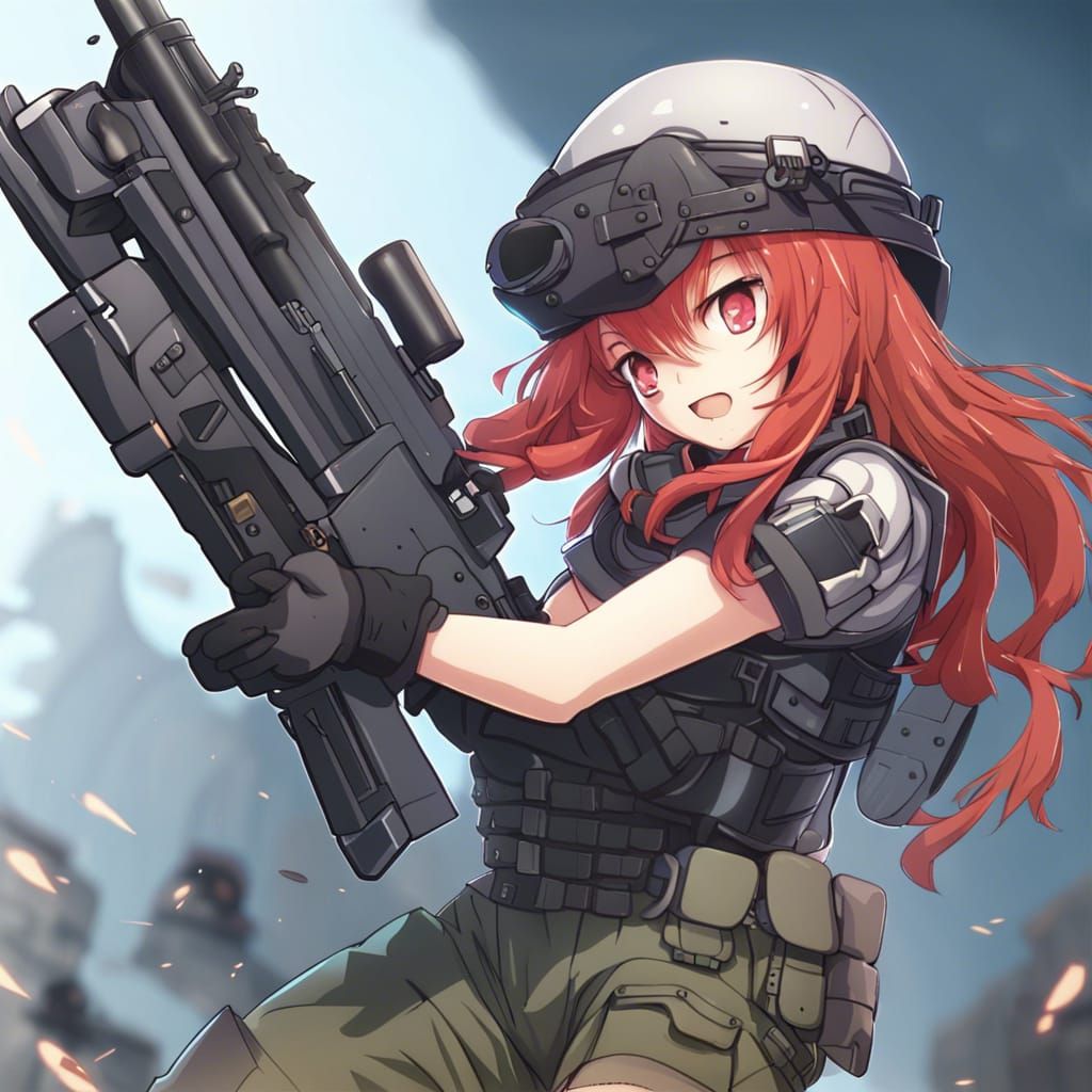 Action-Packed Manga-Inspired Female Fighter with Vibrant Red...