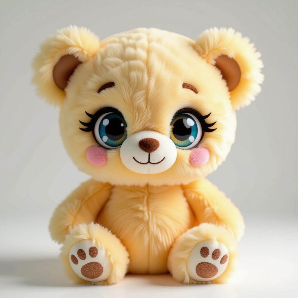Adorable 3D Plushie Baby Bear with Anime Eyes