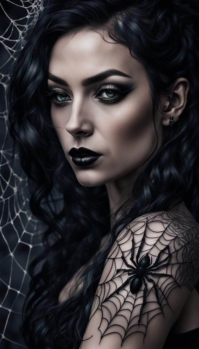 Enigmatic Gothic Woman in Captivating Portrait with Intricat...
