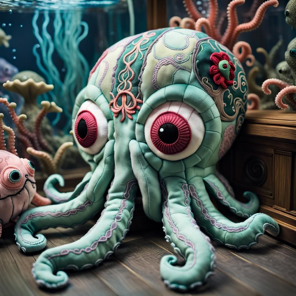 Cute Plush Cthulhu Squid with Embroidered Horror Tentacles i...