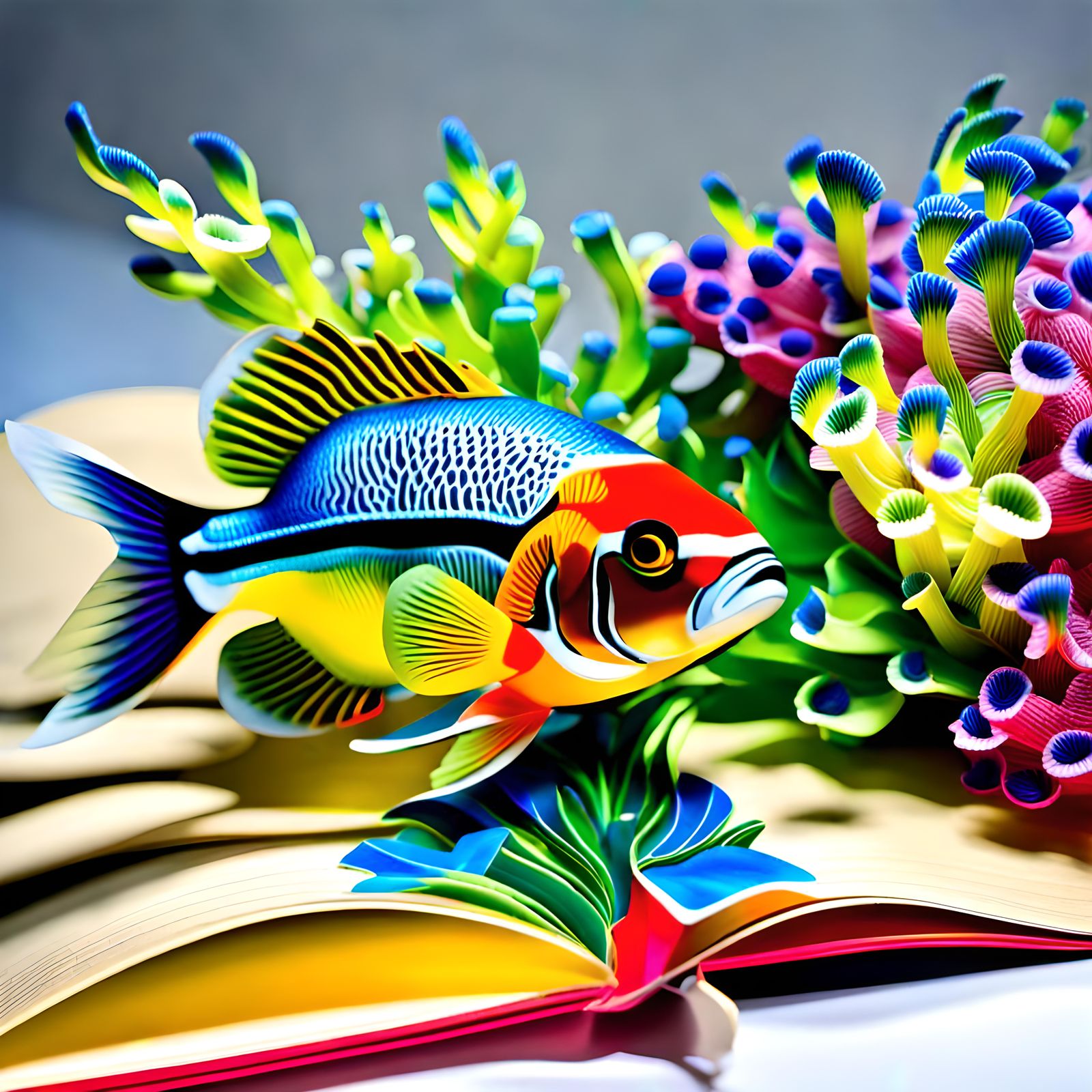 Vibrant Hyperrealistic Pop-up Book Depicting Majestic Ocean....