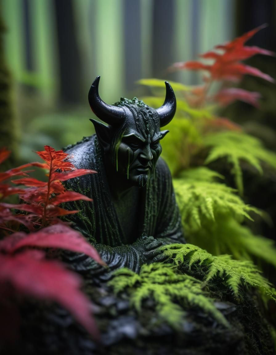 Crying Devil Carving in Embossed Soapstone