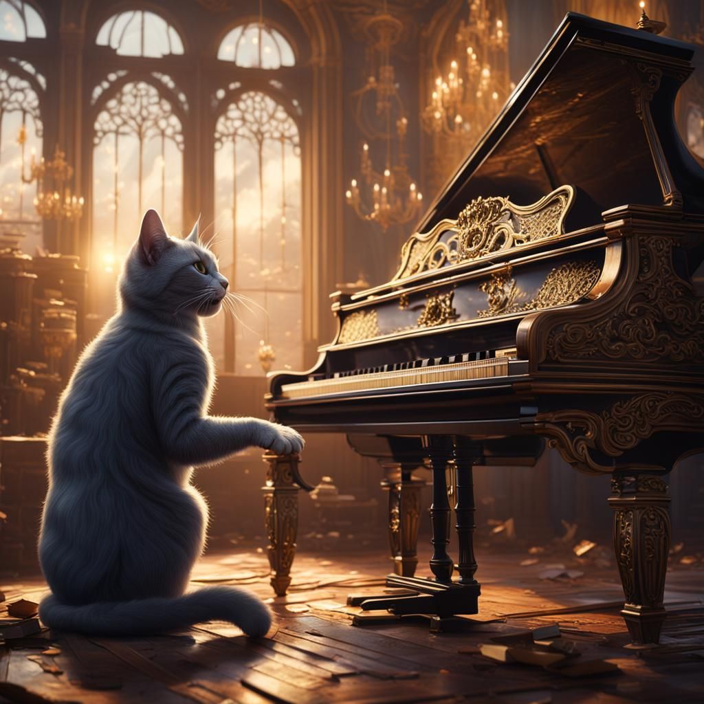 Whimsical Feline Maestro Enchants with Fantastical Piano Per...
