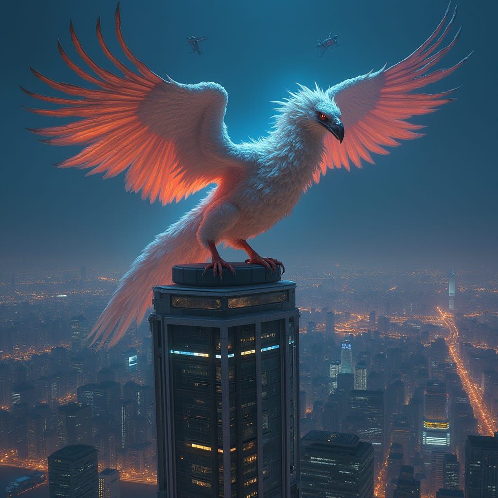 Griffin Over Futuristic Singapore in Fantasy Style