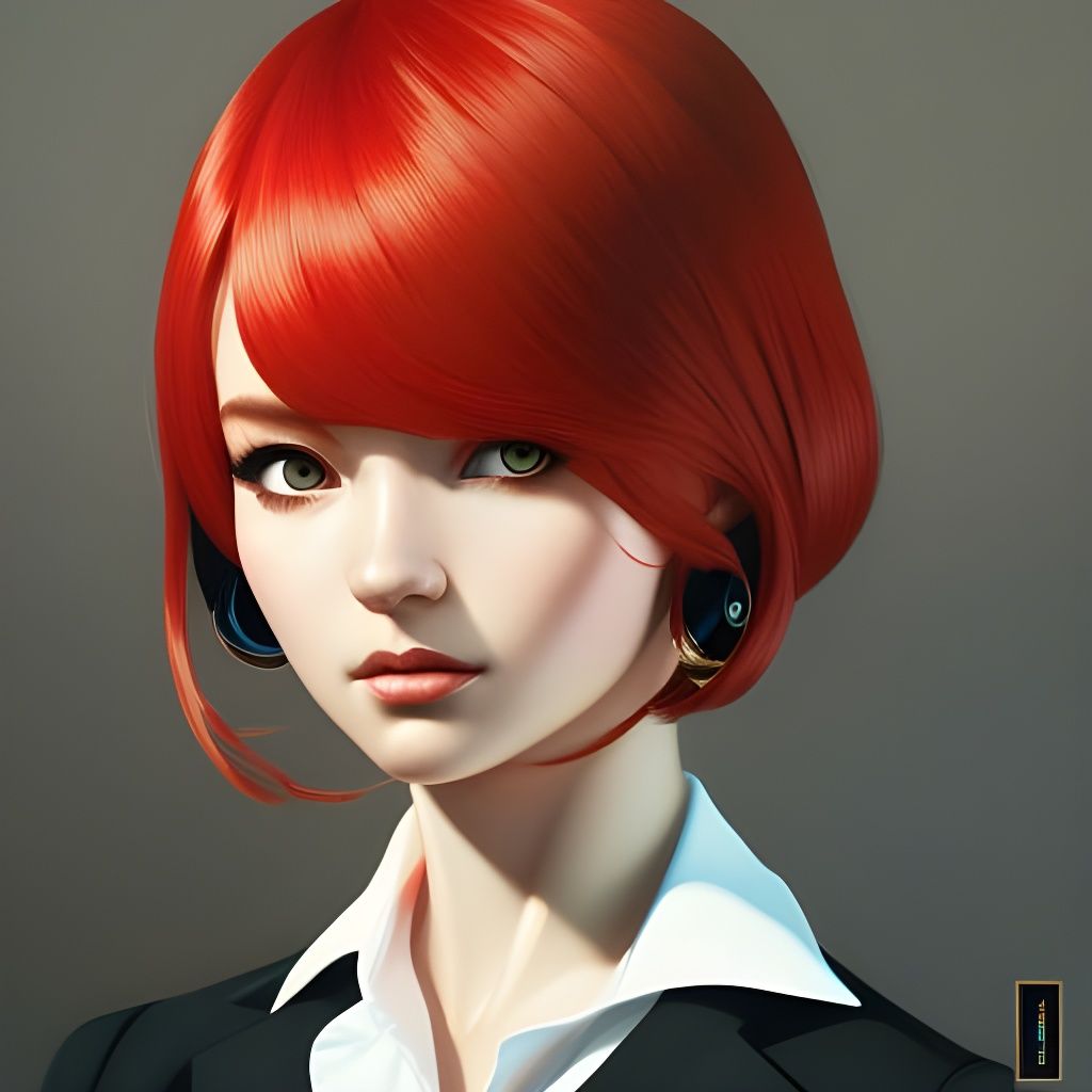 Vibrant Red-Haired Portrait in Comic Book Style