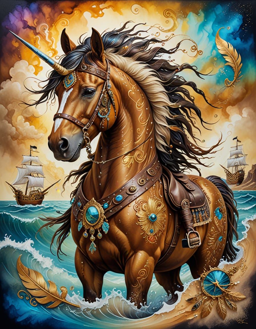 Native American Pirate Horse in Surrealist Painting Style