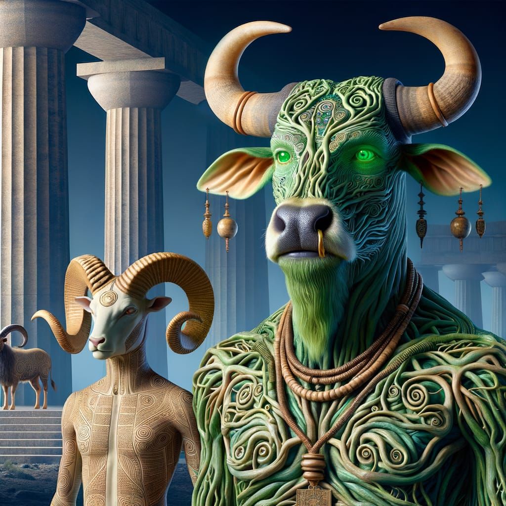 Towering Bull Humanoid with Emerald Eyes