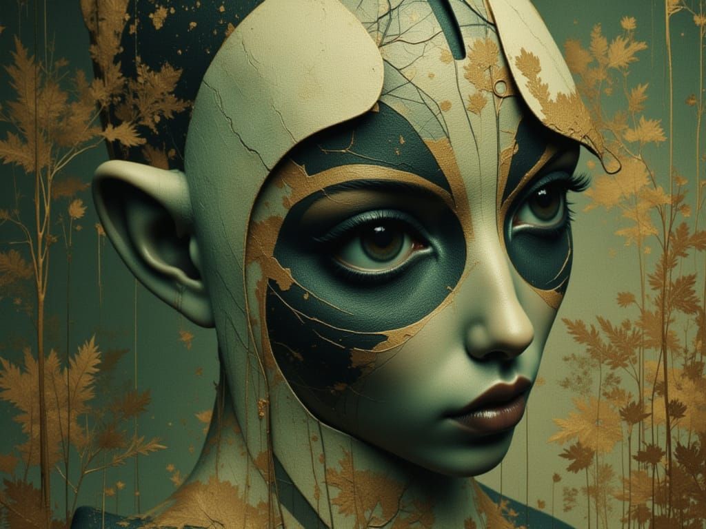 Hyperrealistic Alien Portrait in the Style of Mucha