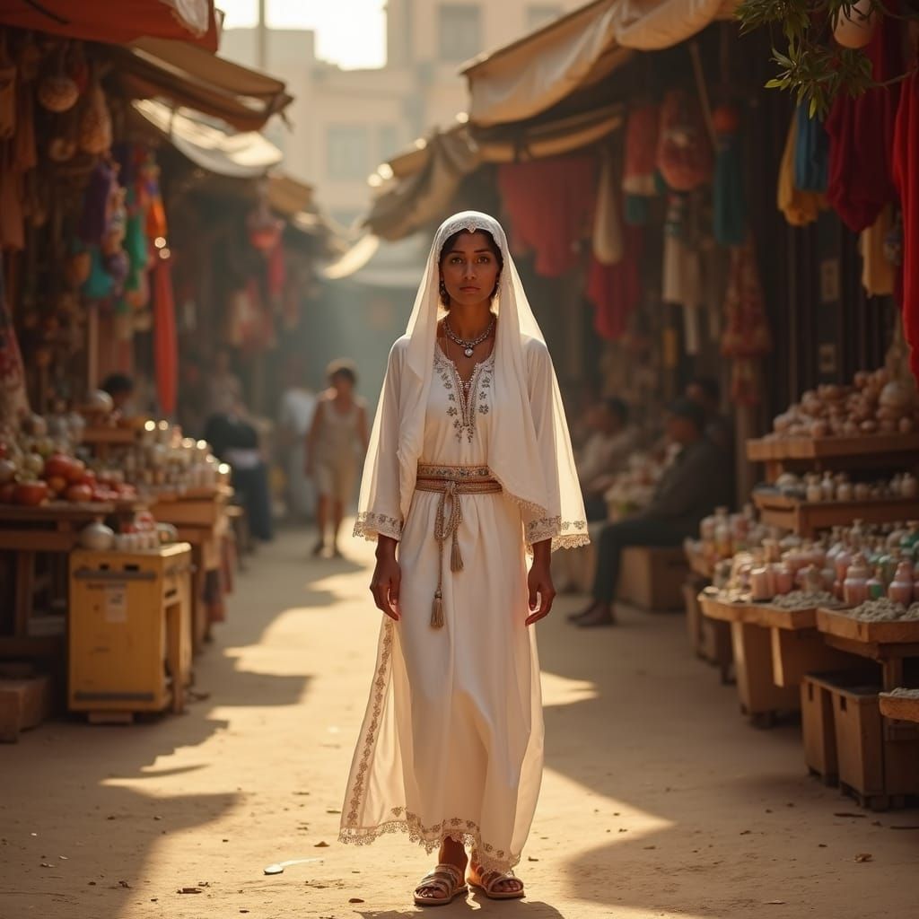 Egyptian Woman in Marketplace: Hyper-Realistic Portrait