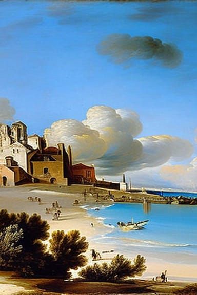 Spanish Coastal Landscape Painting in Baroque Style