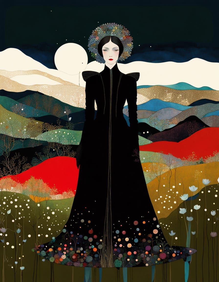 Enchanting Moonlight Nature Scene with Iridescent Filigree