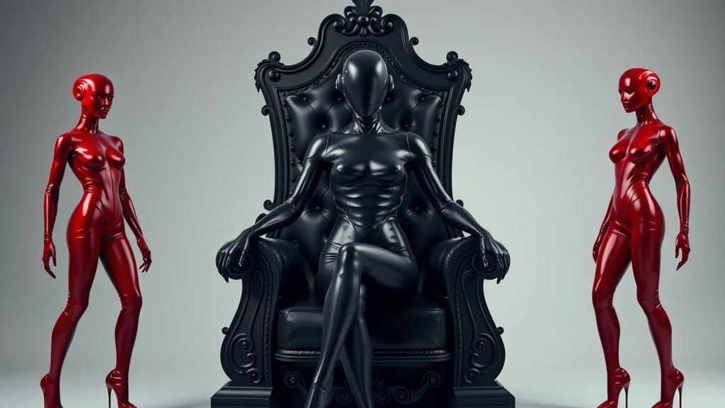 A captivating fashion photograph of three stylized fembots s...