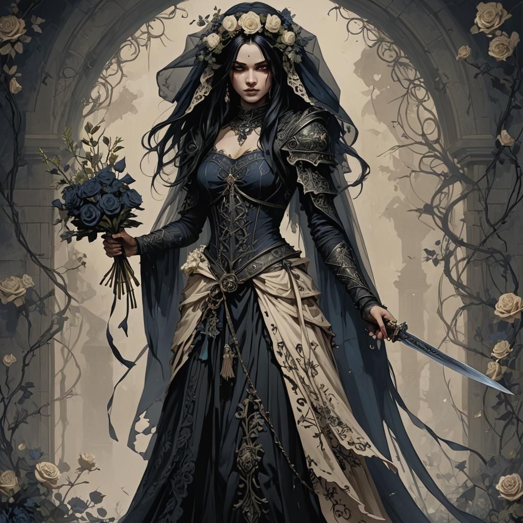 Ethereal Shadar-Kai Bladesinger in Dark Gothic Romanticism