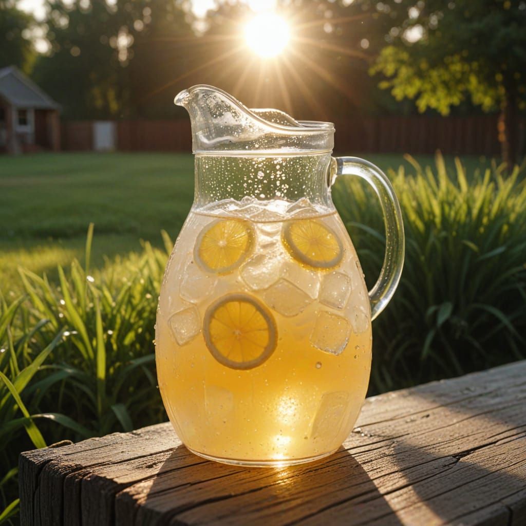Sunlight Through Iced Lemonade Jug: Golden Hour Glow