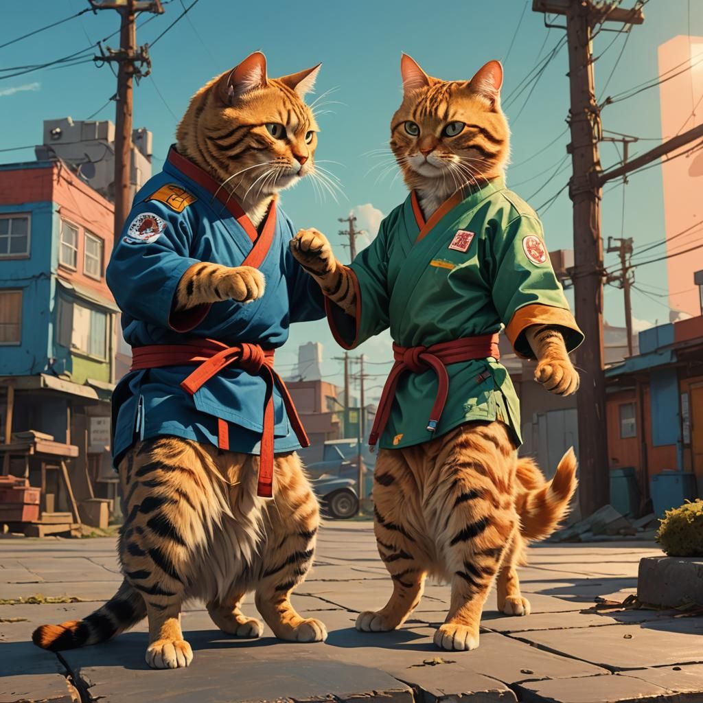 Karate Cats in Vibrant Harmony
