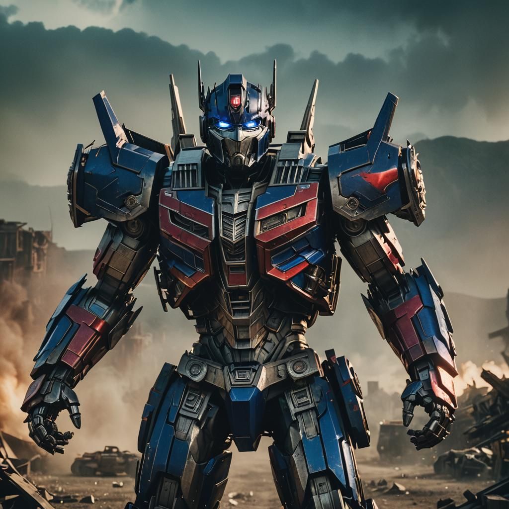 Epic Optimus Prime Film Still in Cinematic Style