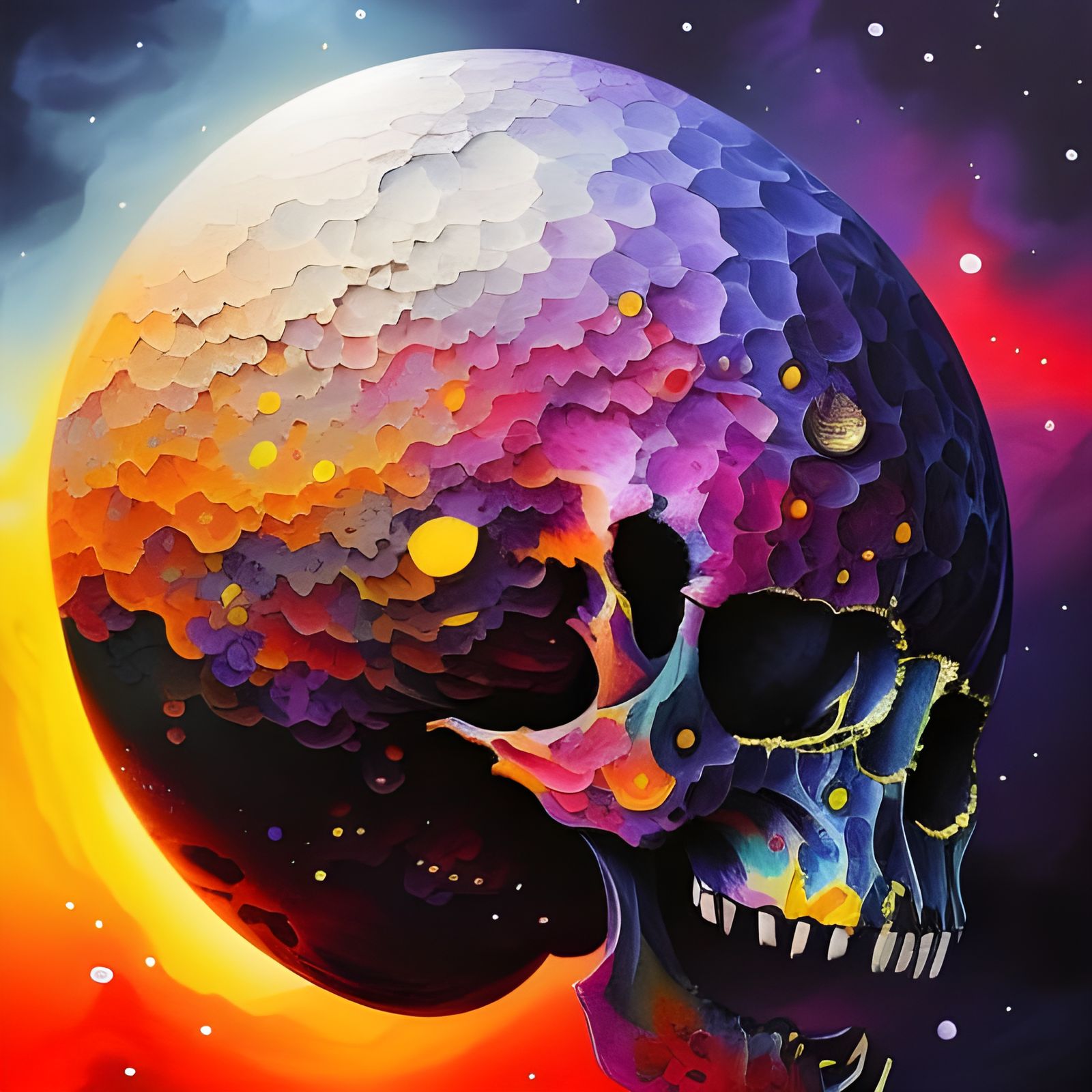 Skull Asteroid Impact Ink Painting