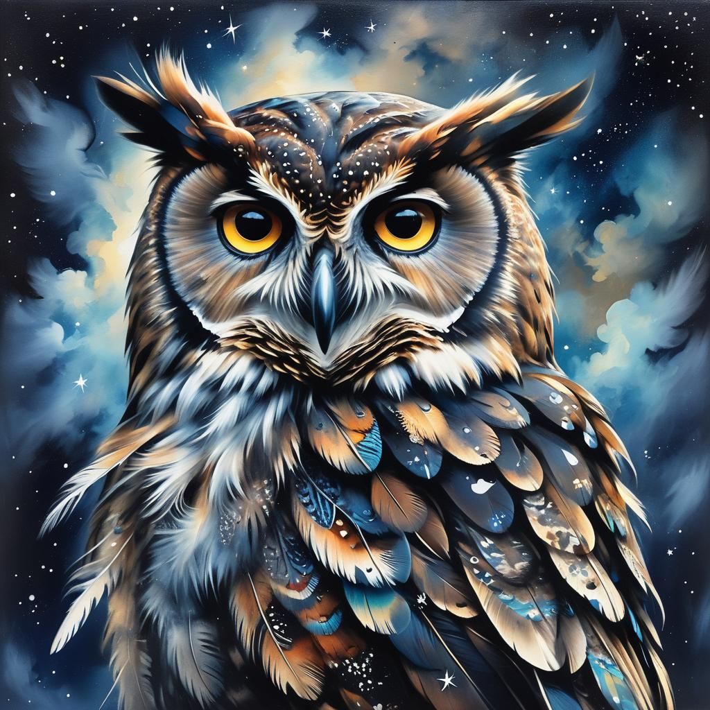 Moonlit Owl in a Realistic Oil Paint Style