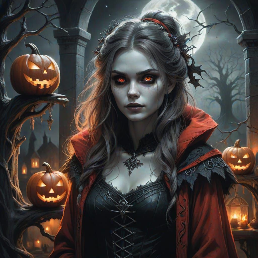 Snegurochka in a Mystical Crypt with Halloween Christmas Tre...