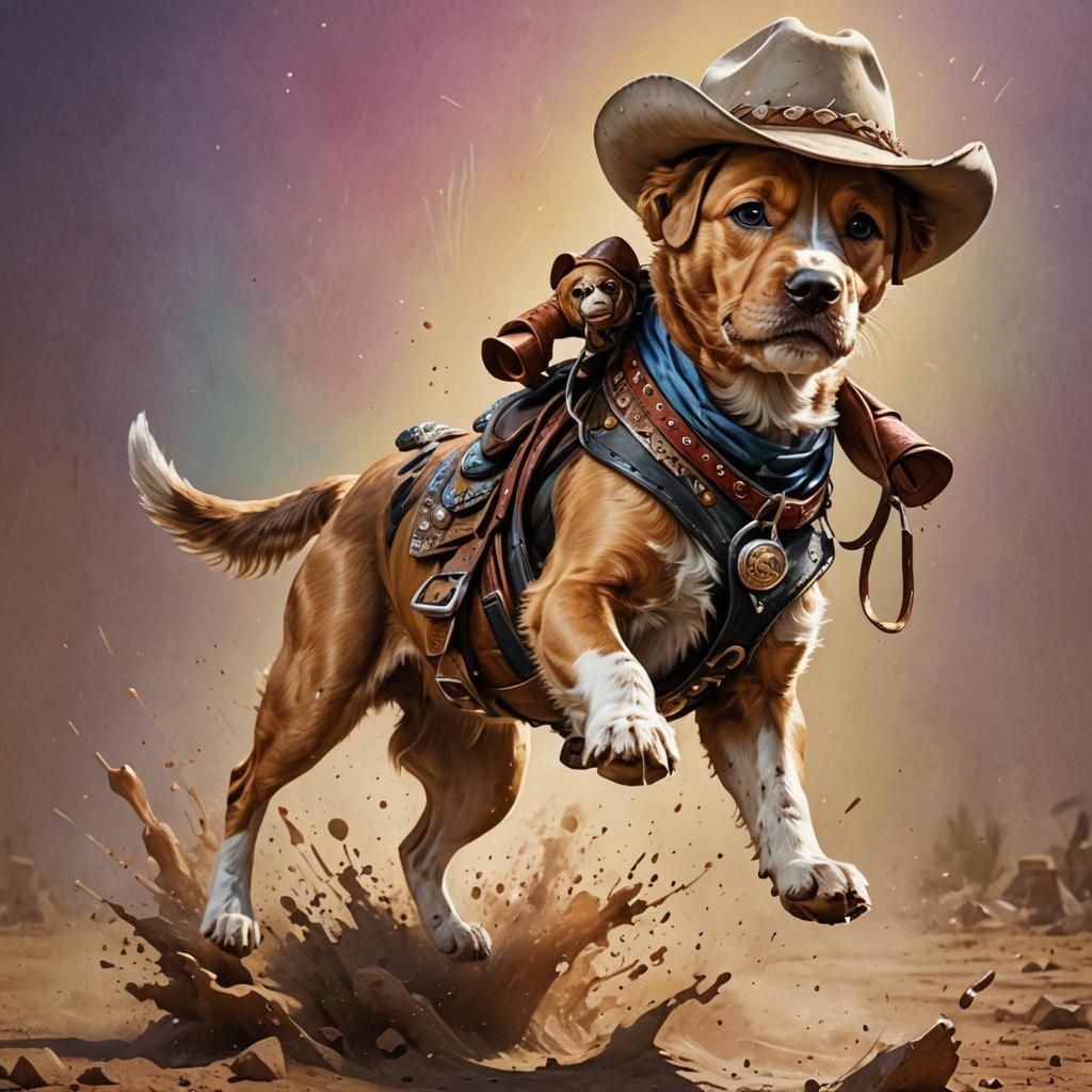 Baby Rides Dog in Maverick Style