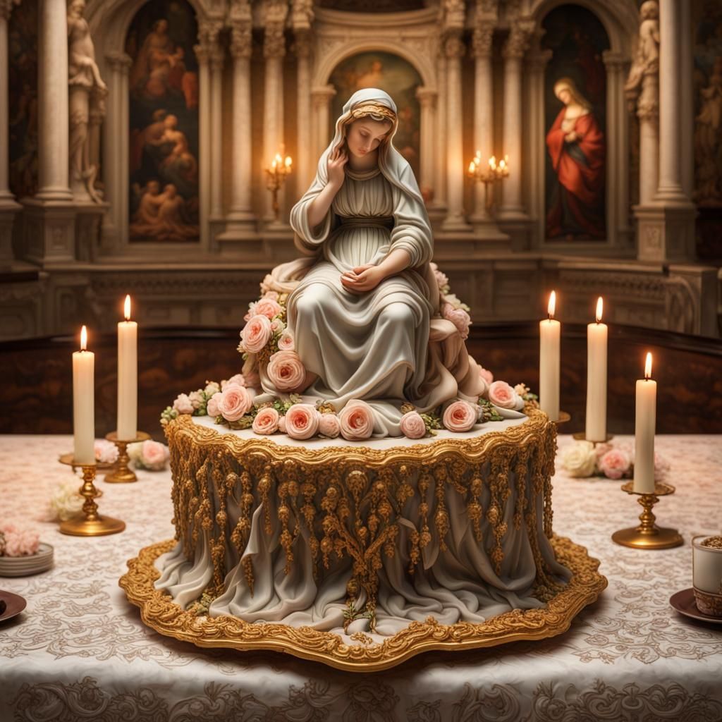 Elegant Renaissance Madonna Cake Sculpture on Ornate Palace....