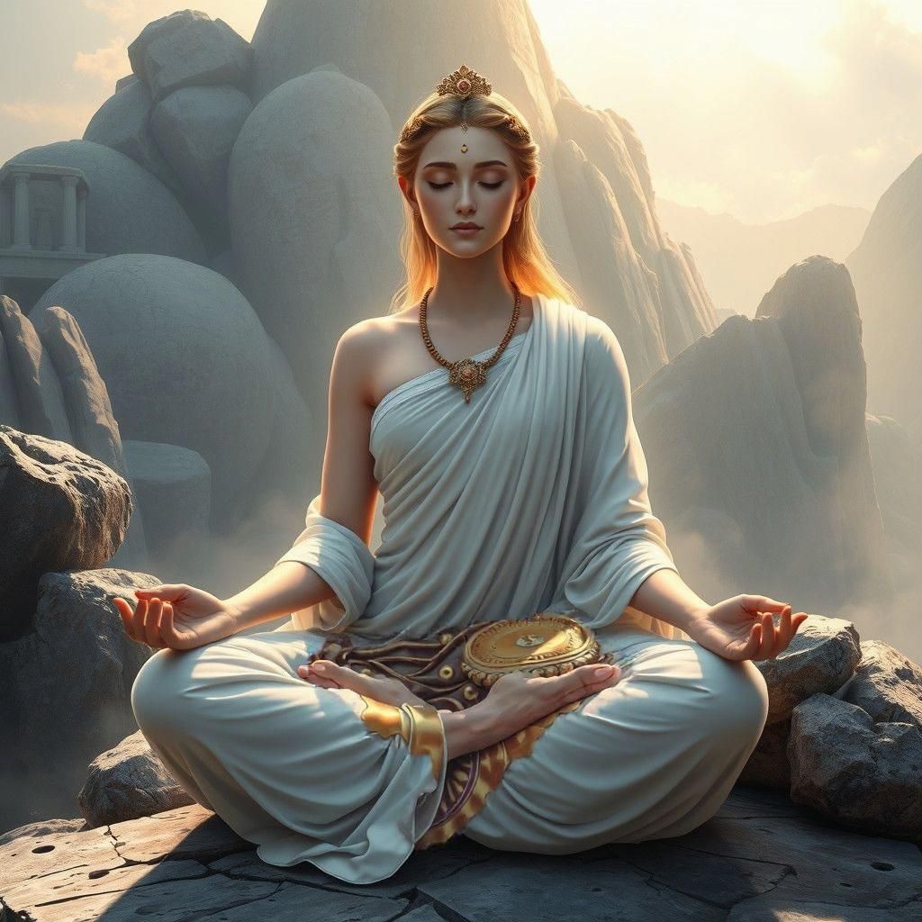 Greek Goddess Radiates Enchanting Aura in Serene Meditation