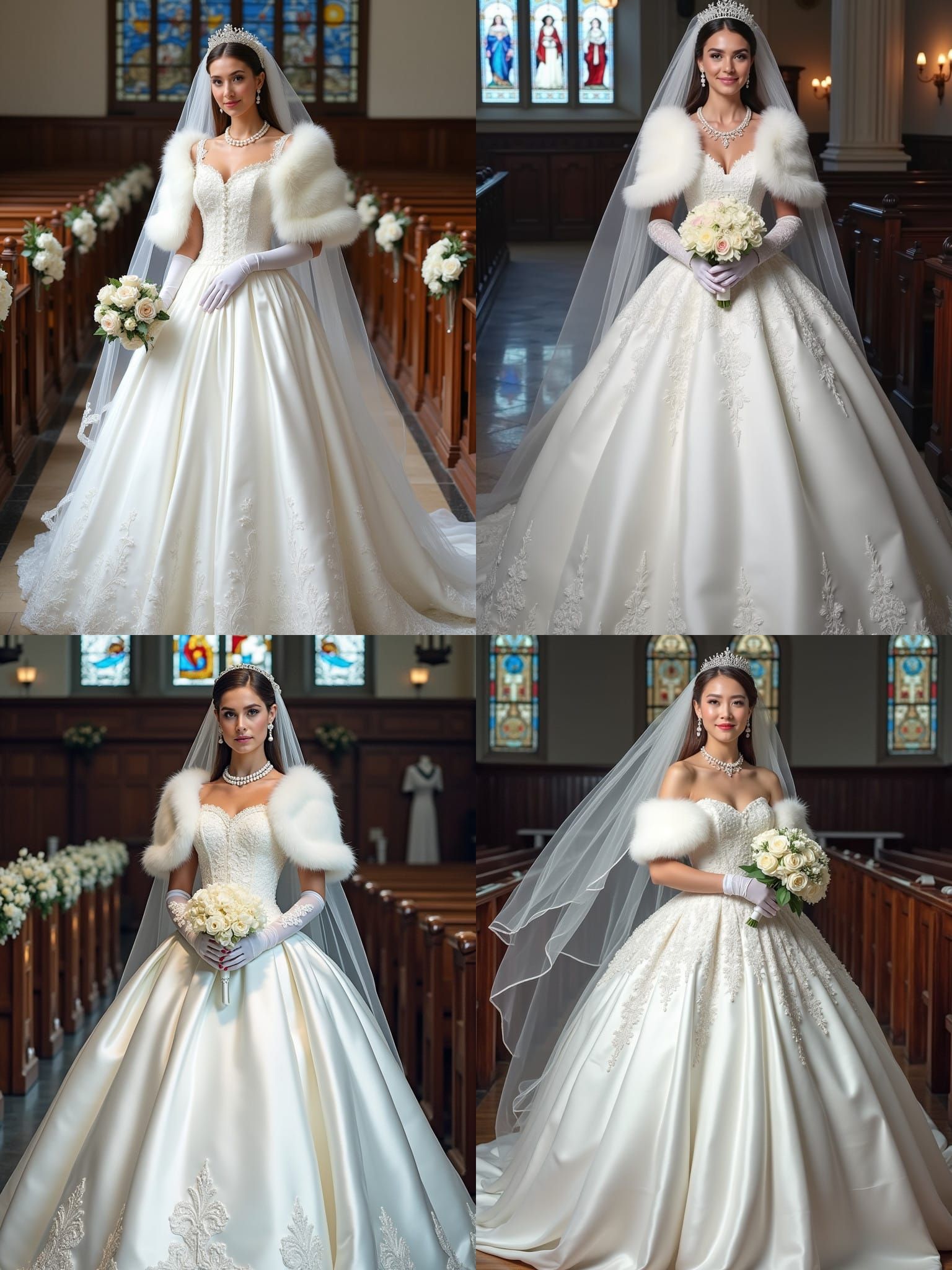 Regal Bride in Opulent White Wedding Gown with Intricate Emb...