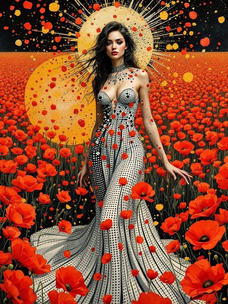 Fresco Queen of the Poppies in Digital Decay