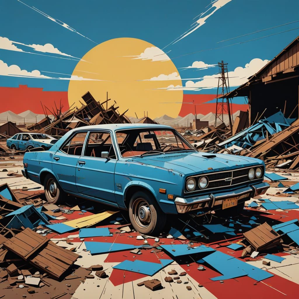 Apocalyptic Car Crash in a Desert Storm