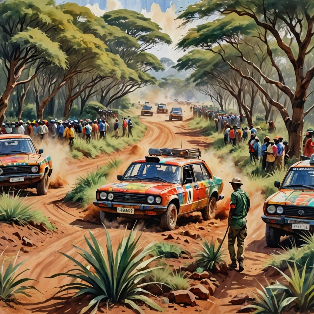 Safari Rally Masterpiece in Gouache Style