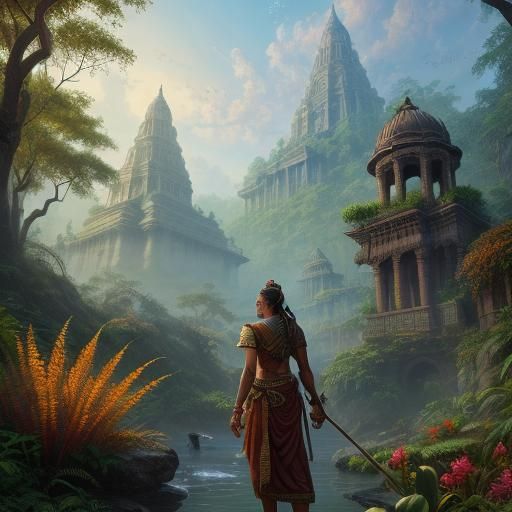 Indian Goddess in Vibrant Fantasy Realm