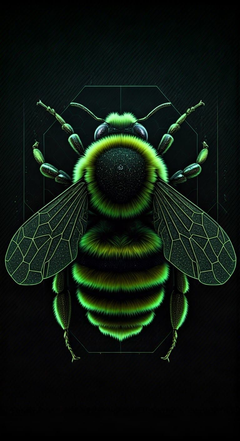 Digital Bee in Neon Green and Carbon Fiber
