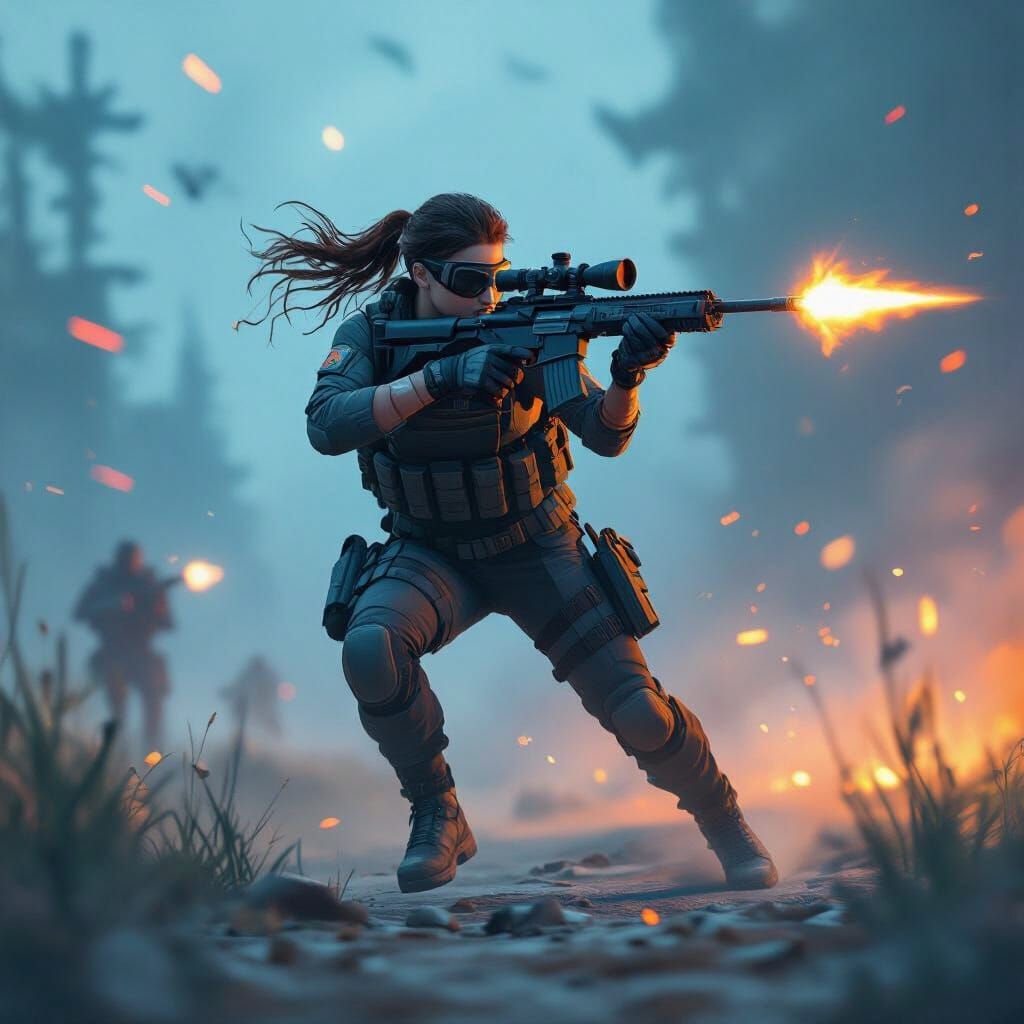 Female Sniper in Motion: Tactical Matte Painting
