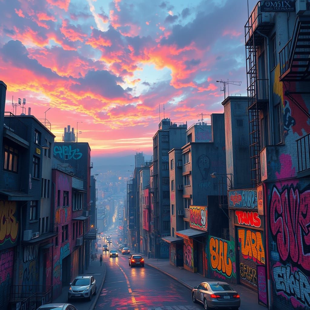 Vibrant Dreamlike Cityscape at Dusk