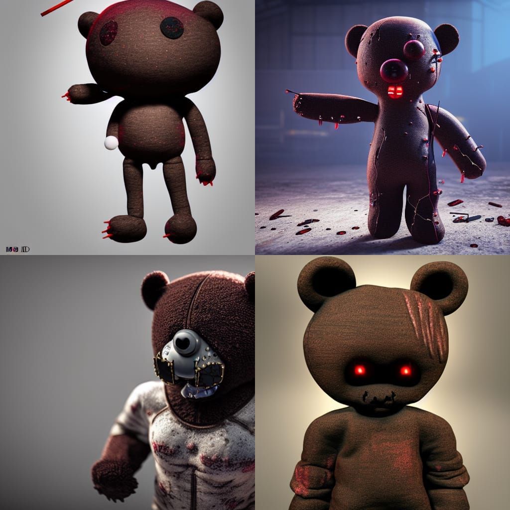 Creepy Bear Voodoo Doll in Ominous Post-Apocalyptic Landscap...
