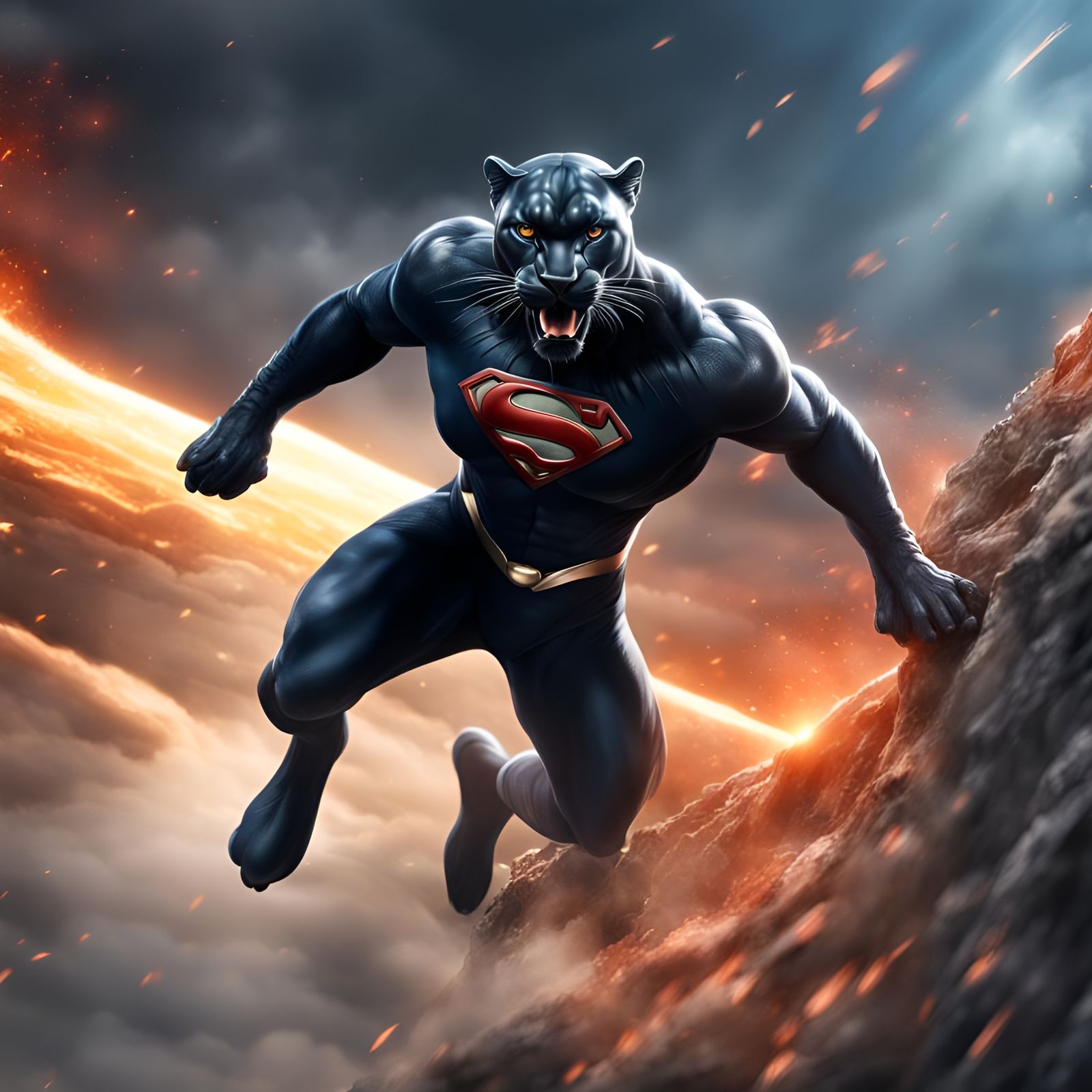 Hyperrealistic Super Panther Heroic Pose