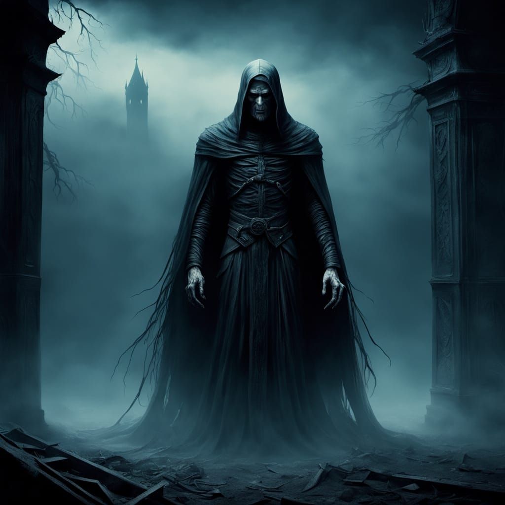 Ethereal Figure Emerges from Ancient Tomes in Dark Gothic Su...