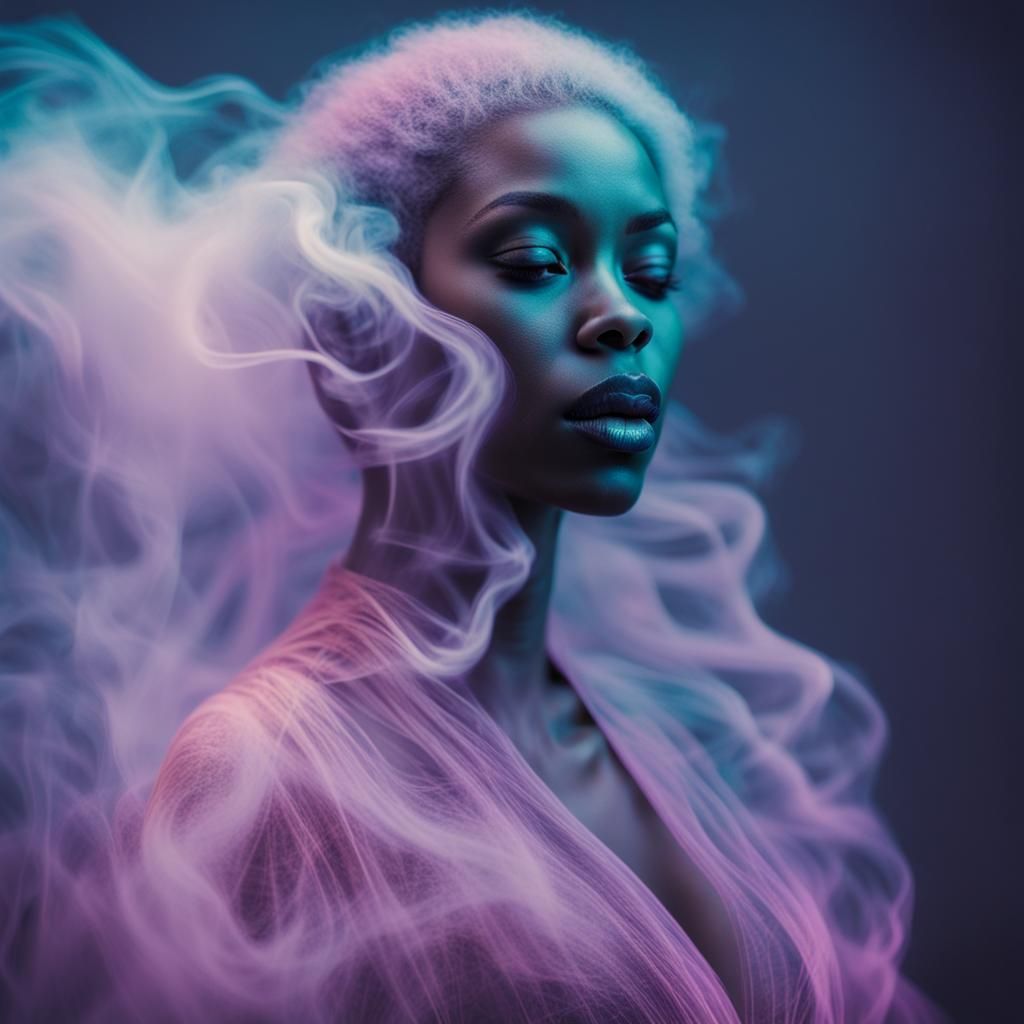 Ethereal Black Ghost Woman in Hazy Vapor Wave