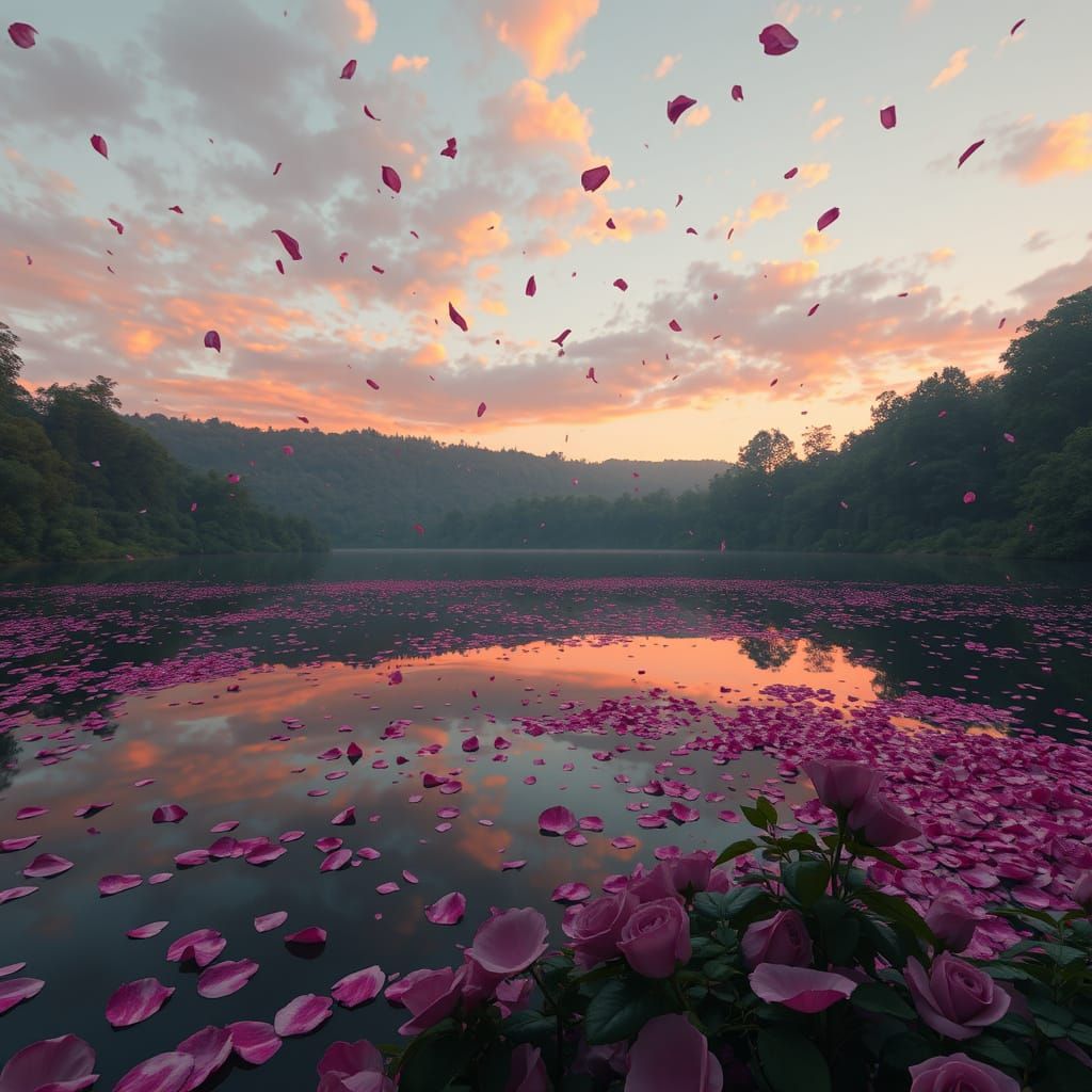 Surreal Rose Petal Landscape in Whimsical Dawn Colors