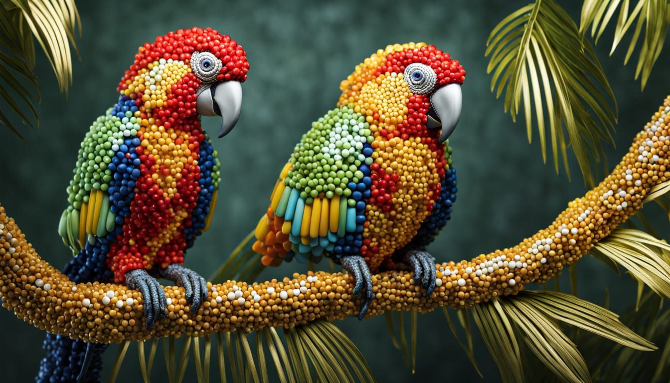 Colorful Beaded Parrot in 3D Bead Art Style