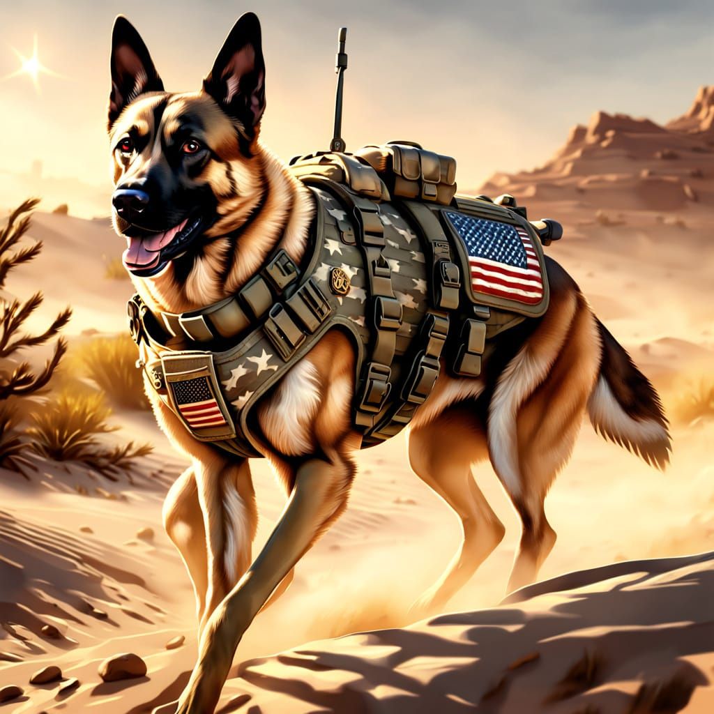Heroic US Marine K9 Dog in Digital Painting Style