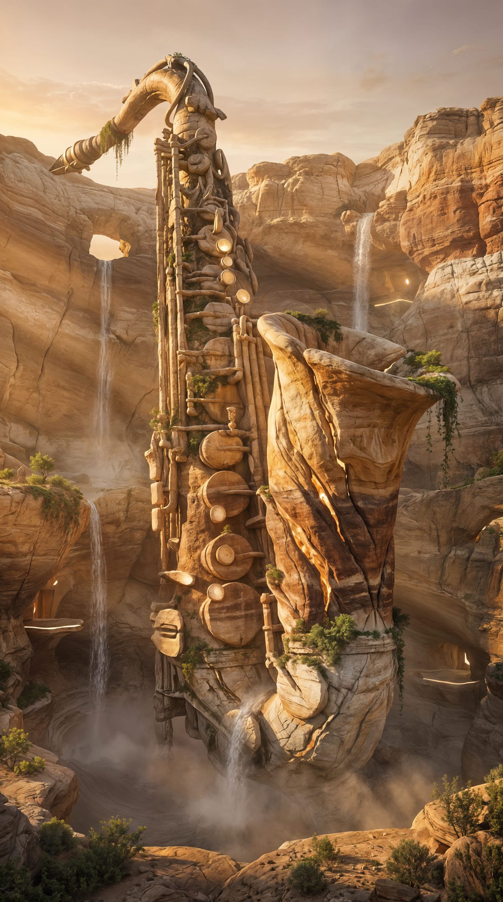 Monumental Stone Saxophone Mountain Emerges from Landscape