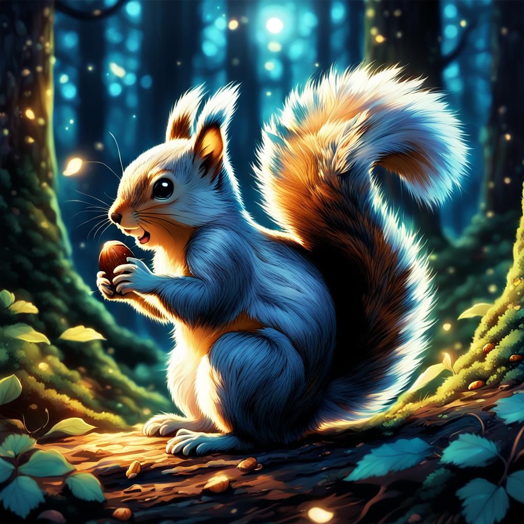Whimsical Squirrel Under Starry Night Sky
