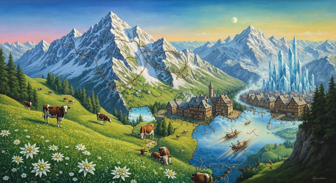 Surreal Mountain Puzzle Oil Painting in Dalí Style