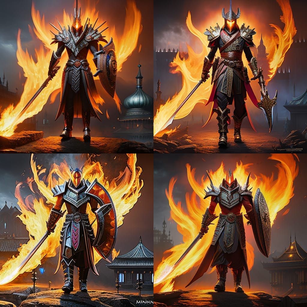 Surreal Dark Fantasy Masterpiece: Flaming Minotaur in Vibran...