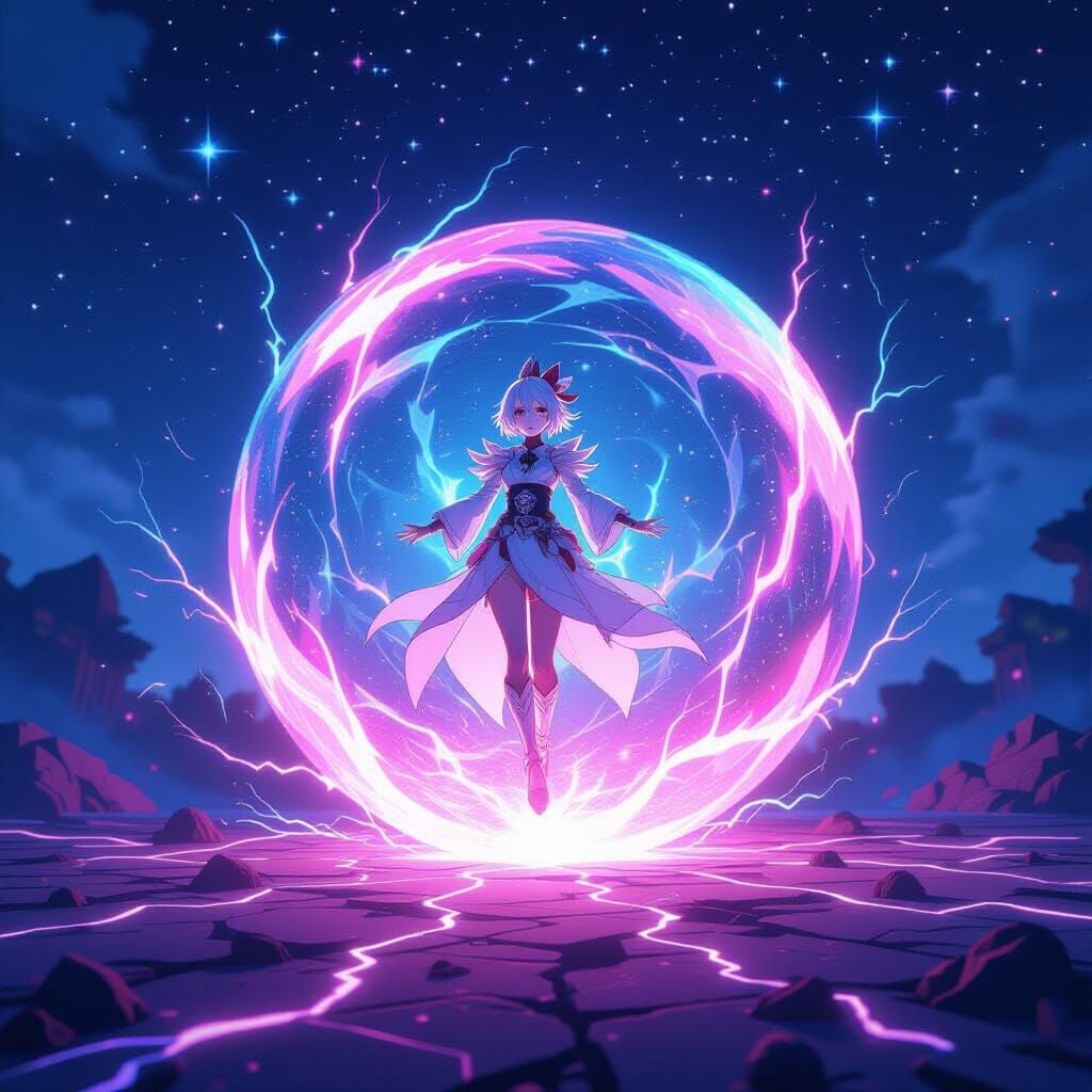 Magical Being in Crackling Orb, Detailed 3D Anime Art