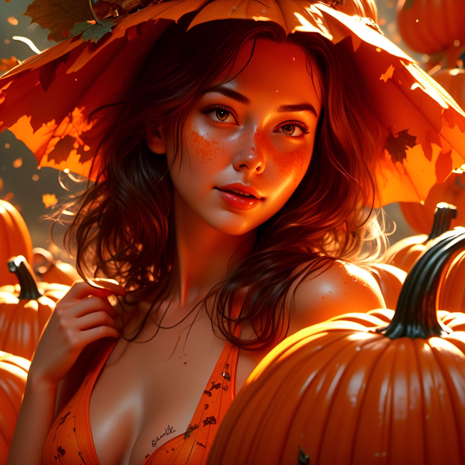Gorgeous Woman in Pumpkin Bikini Captured in Extreme Closeup